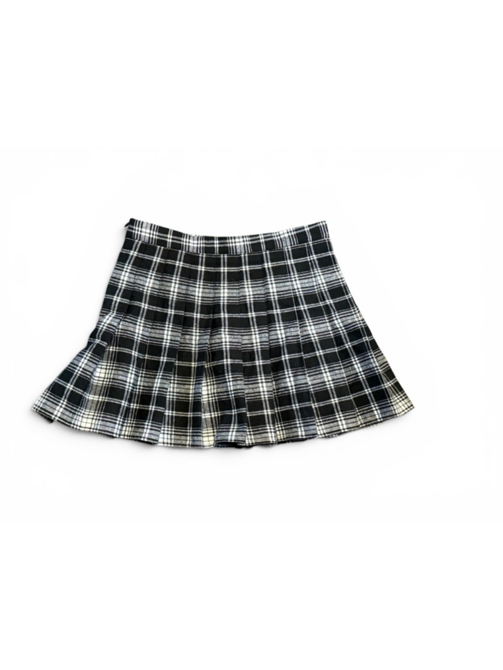 Cider Women’s Plaid Pleated Mini Skirt Black White Size M Preppy Schoolgirl - Picture 2 of 8
